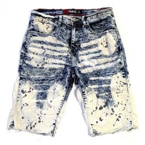 PANYC Boys Size 14 Acid Wash Splatter Denim Shorts Distressed Cut Off Streetwear
